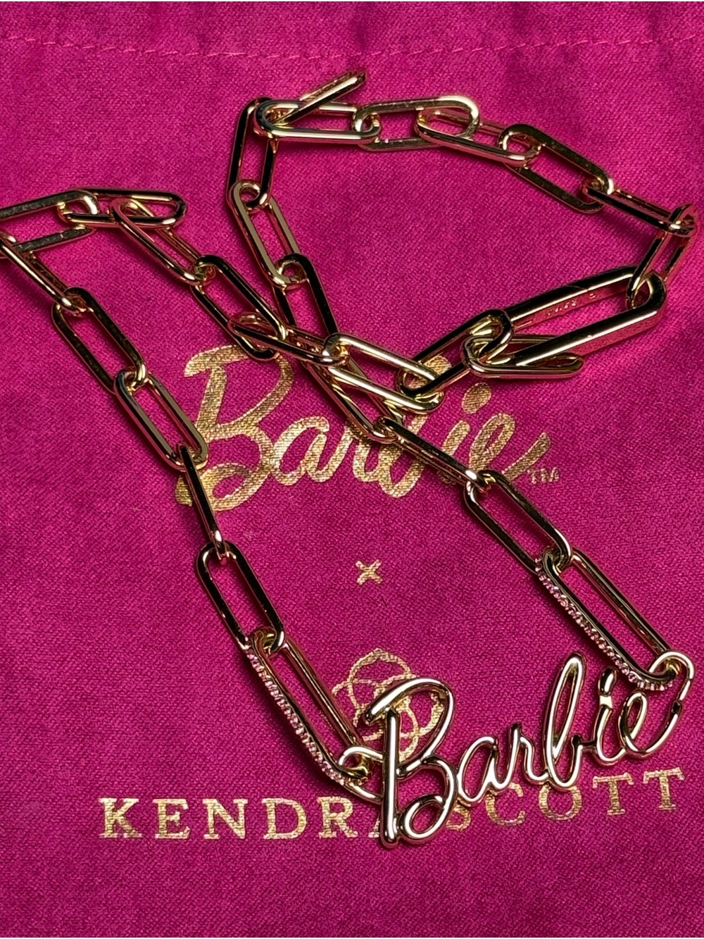 Kendra Scott Barbie Gold Chain Necklace in Pink Crystals